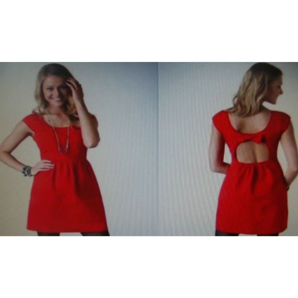 American Eagle 0 Red Cotton Sheath Dress - Open Back w/Bow short cap sleeves